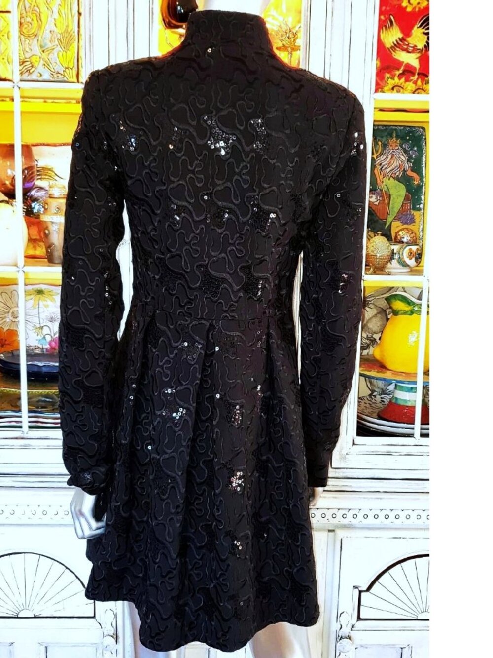 Betsey Johnson Vintage Y2K Black Embroidered Sequin Midi Coat Evening Jacket S - Picture 10 of 16